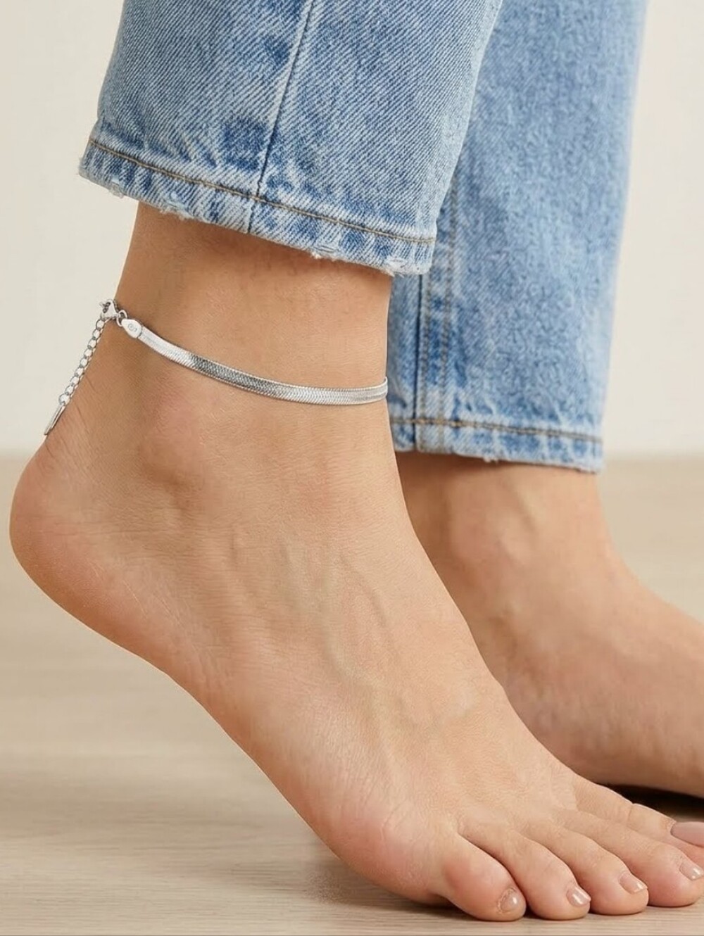 Stainless Steel Herringbone Anklet NEW